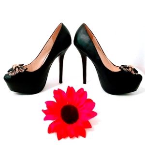 Stiletto Platform Pump High Heels Bow w/ Metal Accent Shoes Women